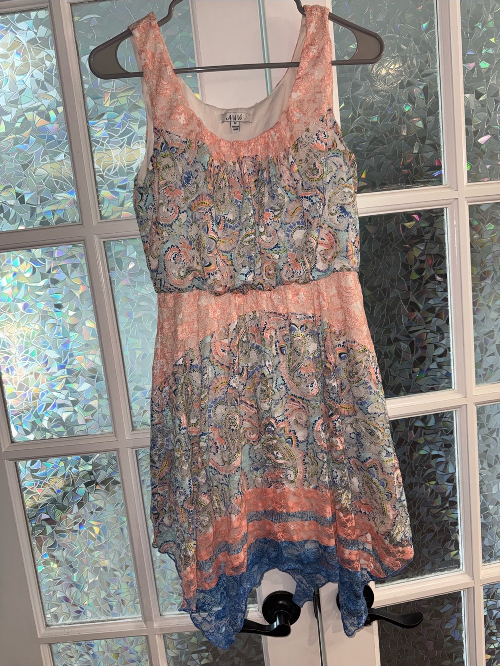 Ava & Viv Peach Paisley Lace-Trim Mini Dress